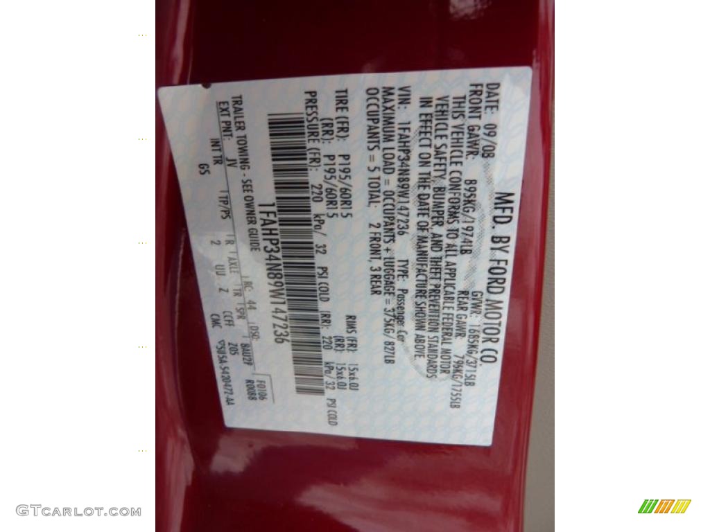2009 Ford Focus S Sedan Color Code Photos