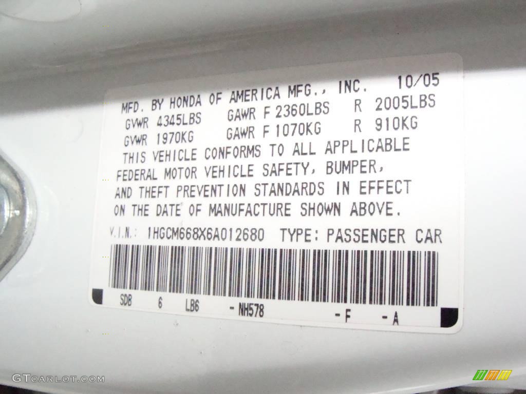 2006 Accord EX-L V6 Sedan - Taffeta White / Ivory photo #15