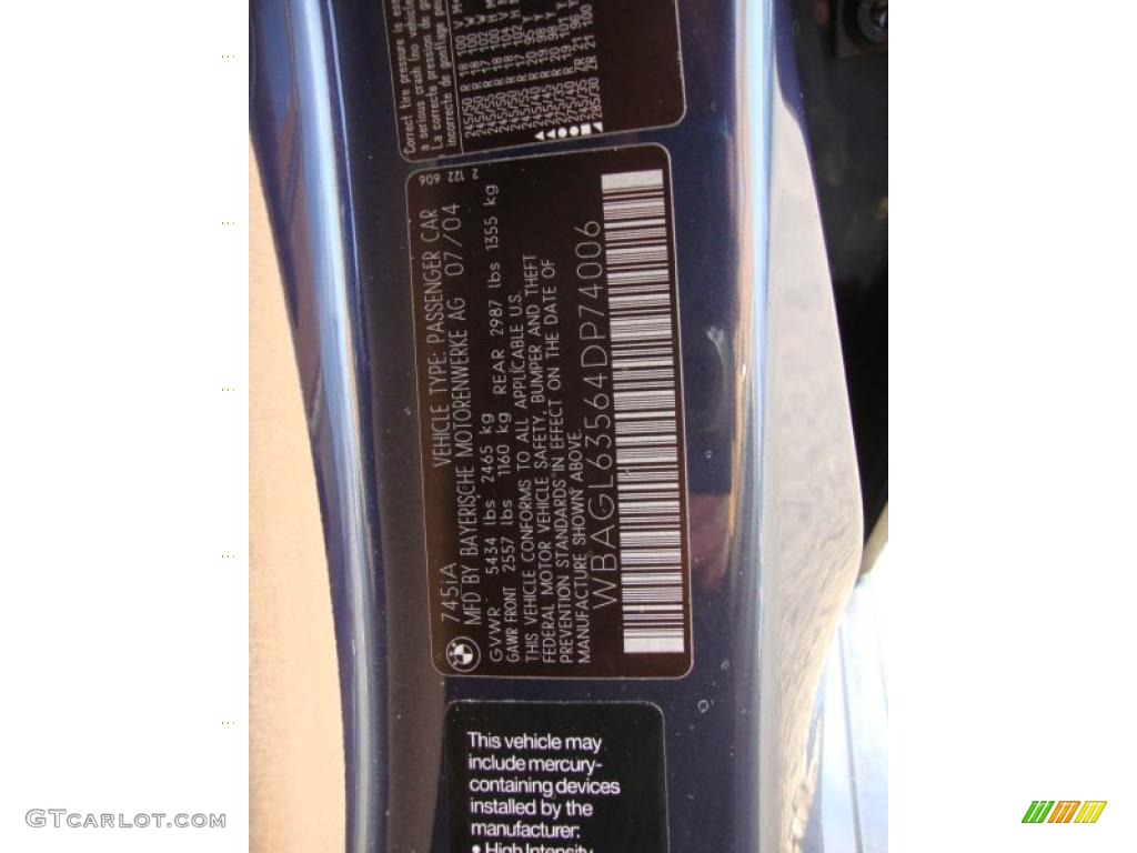 2004 BMW 7 Series 745i Sedan Info Tag Photo #42457891