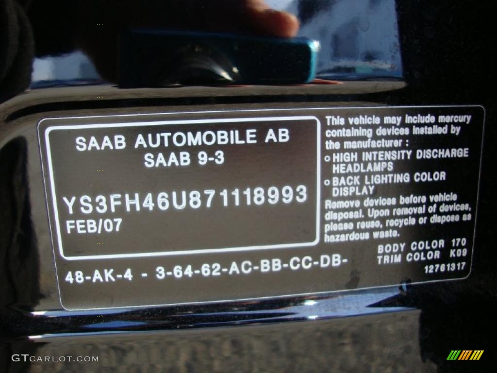 2007 Saab 9-3 Aero Sport Sedan Color Code Photos