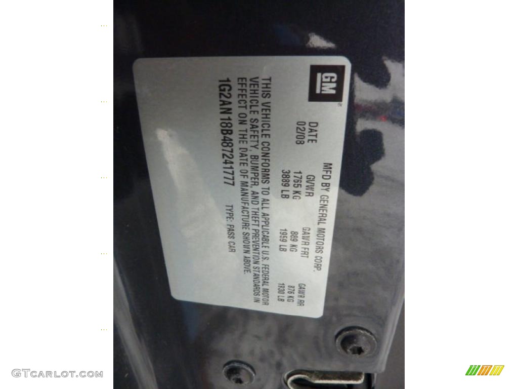 2008 Pontiac G5 GT Info Tag Photos