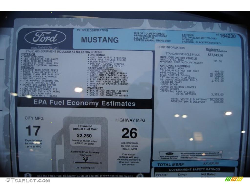 2011 Mustang GT Premium Coupe - Yellow Blaze Metallic Tri-coat / Charcoal Black/Cashmere photo #8