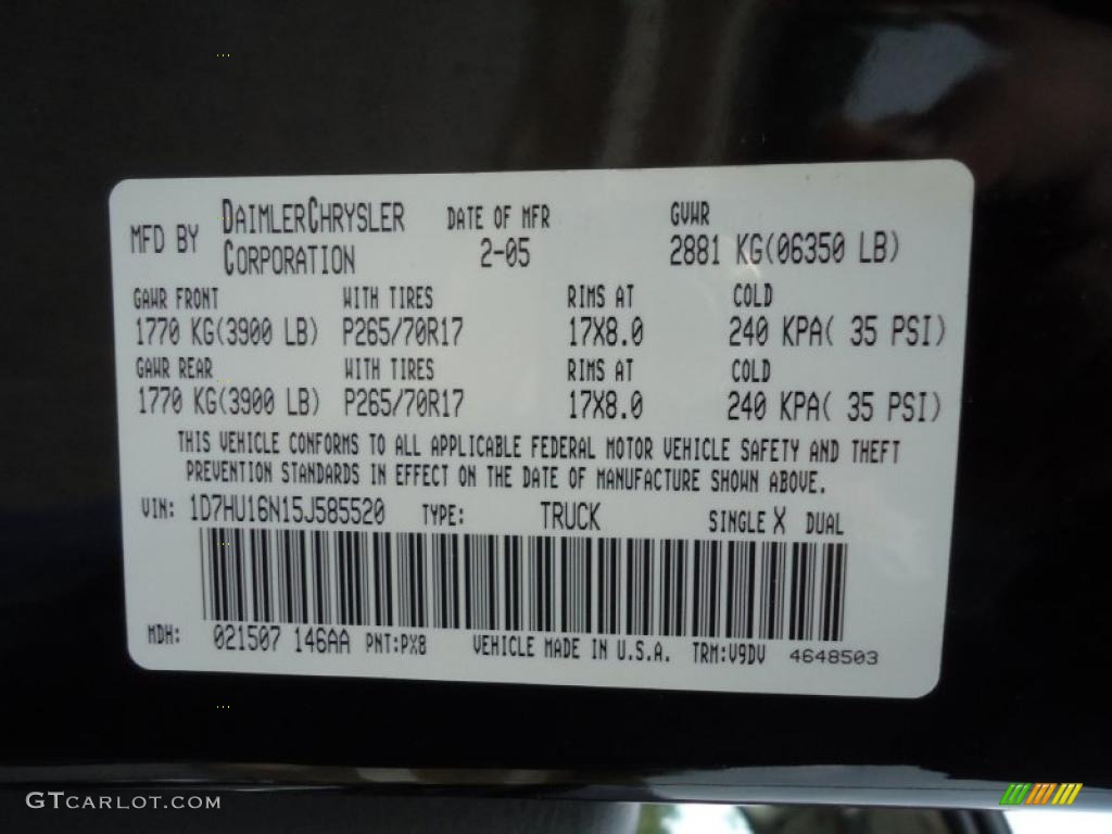 2005 Ram 1500 Color Code PX8 for Black Photo #42472572