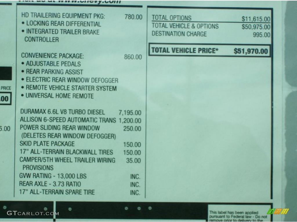 2011 Chevrolet Silverado 3500HD LT Extended Cab 4x4 Dually Window Sticker Photo #42475048