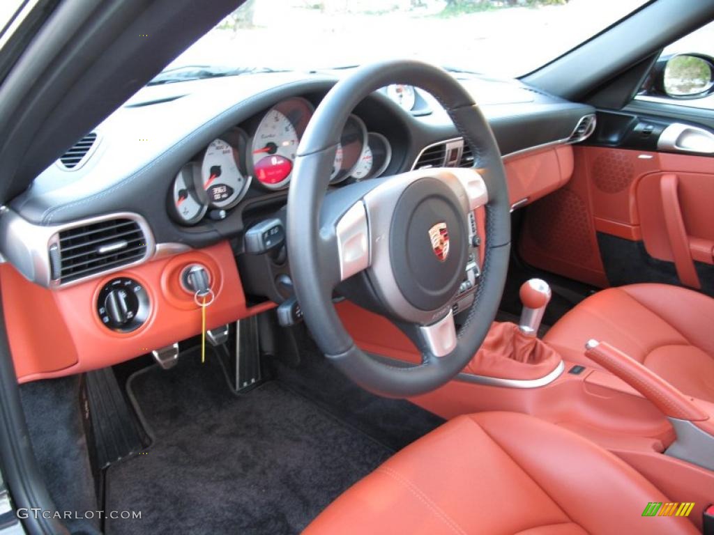 2007 911 Turbo Coupe - Basalt Black Metallic / Black/Terracotta photo #17