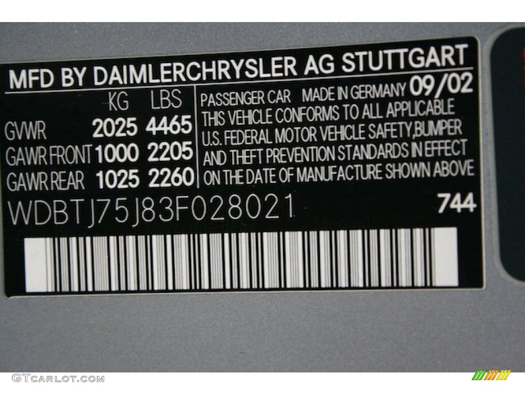 2003 CLK Color Code 744 for Brilliant Silver Metallic Photo #42479960