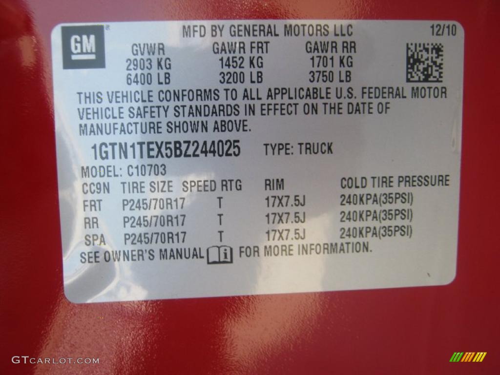 2011 GMC Sierra 1500 Regular Cab Info Tag Photo #42480184