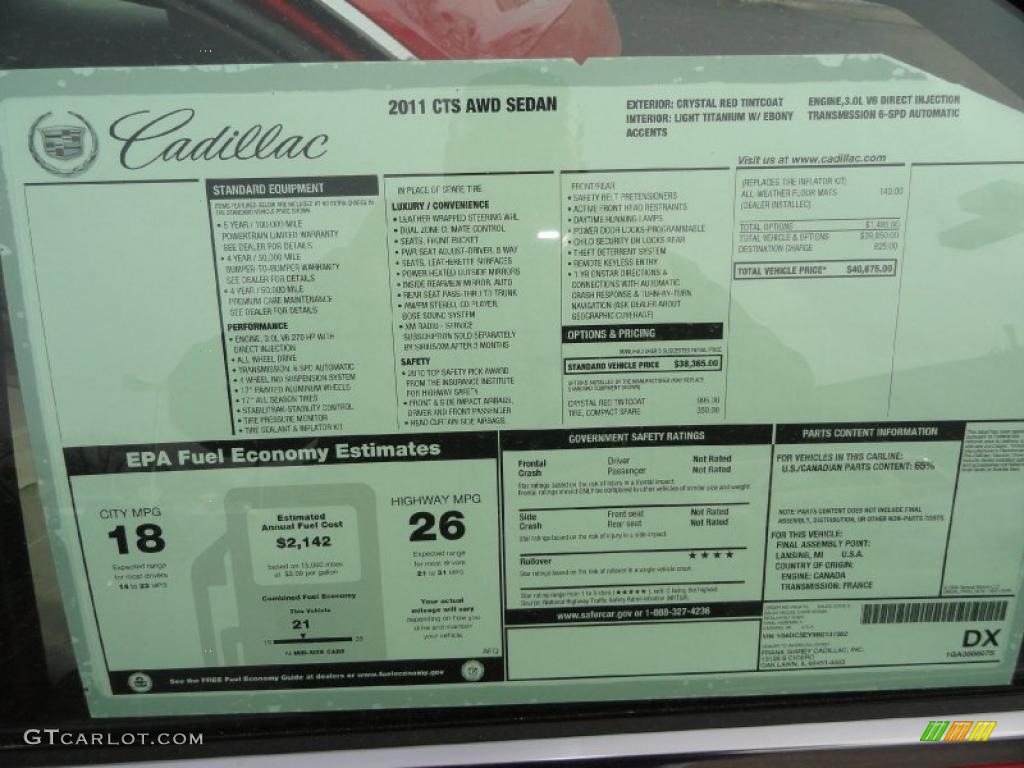 2011 Cadillac CTS 4 3.0 AWD Sedan Window Sticker Photo #42484316