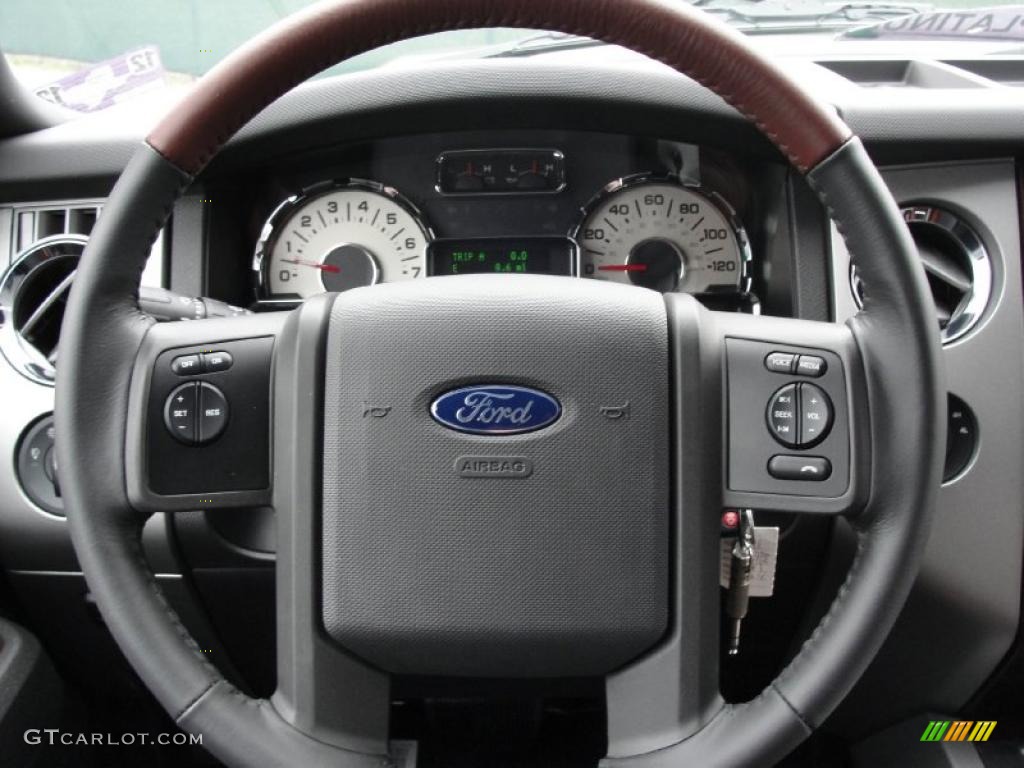 2011 Ford Expedition EL King Ranch 4x4 Charcoal Black Steering Wheel Photo #42493074