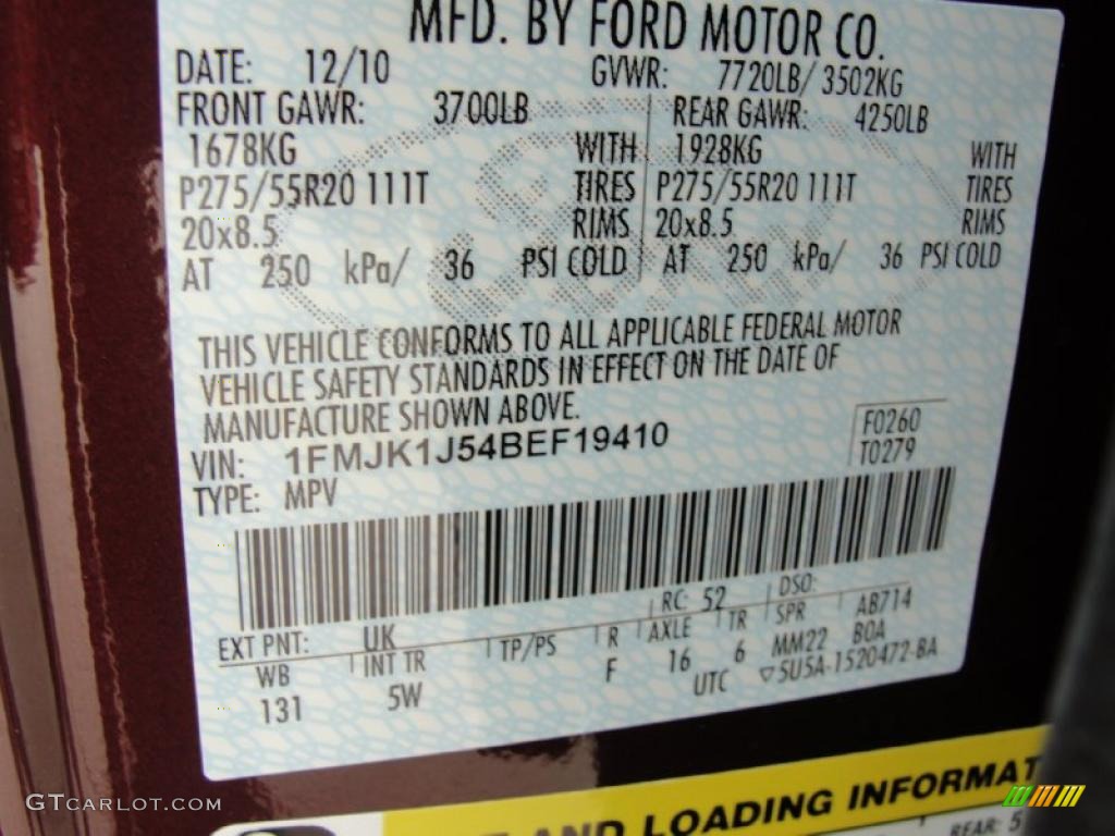 2011 Expedition Color Code UK for Royal Red Metallic Photo #42493886