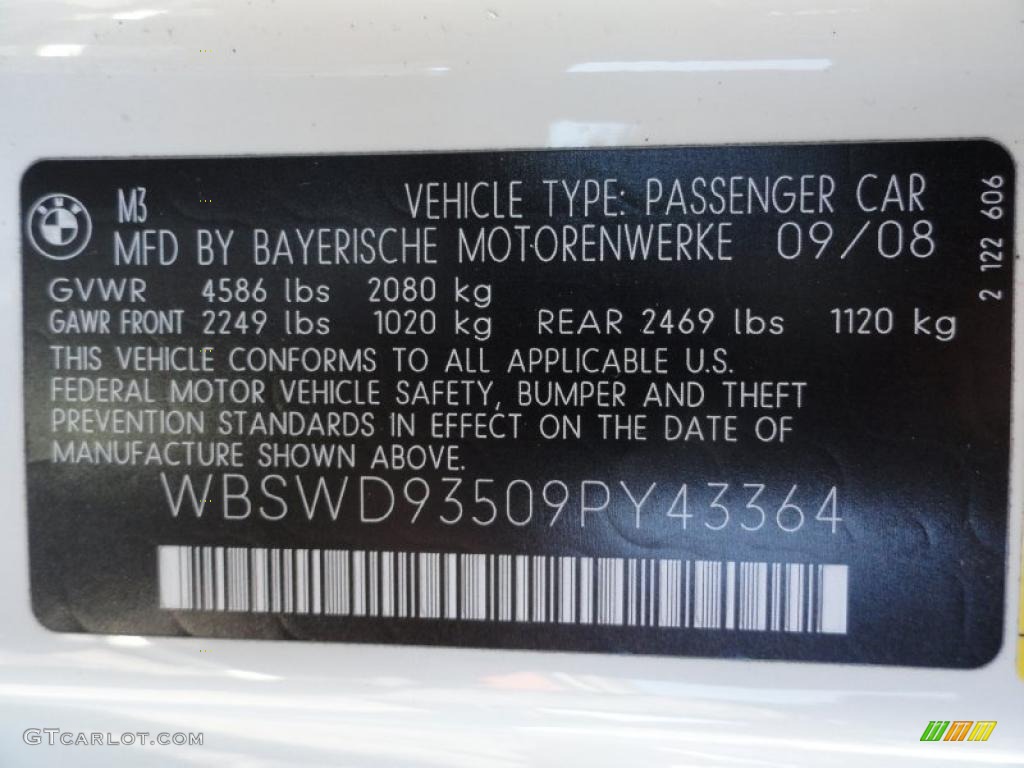 2009 BMW M3 Coupe Info Tag Photo #42495302
