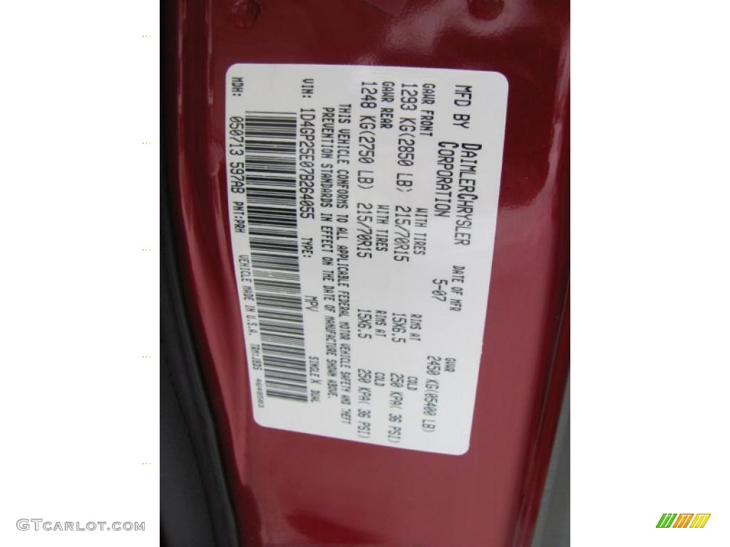 2007 Caravan Color Code PRH for Inferno Red Crystal Pearl Photo #42499998