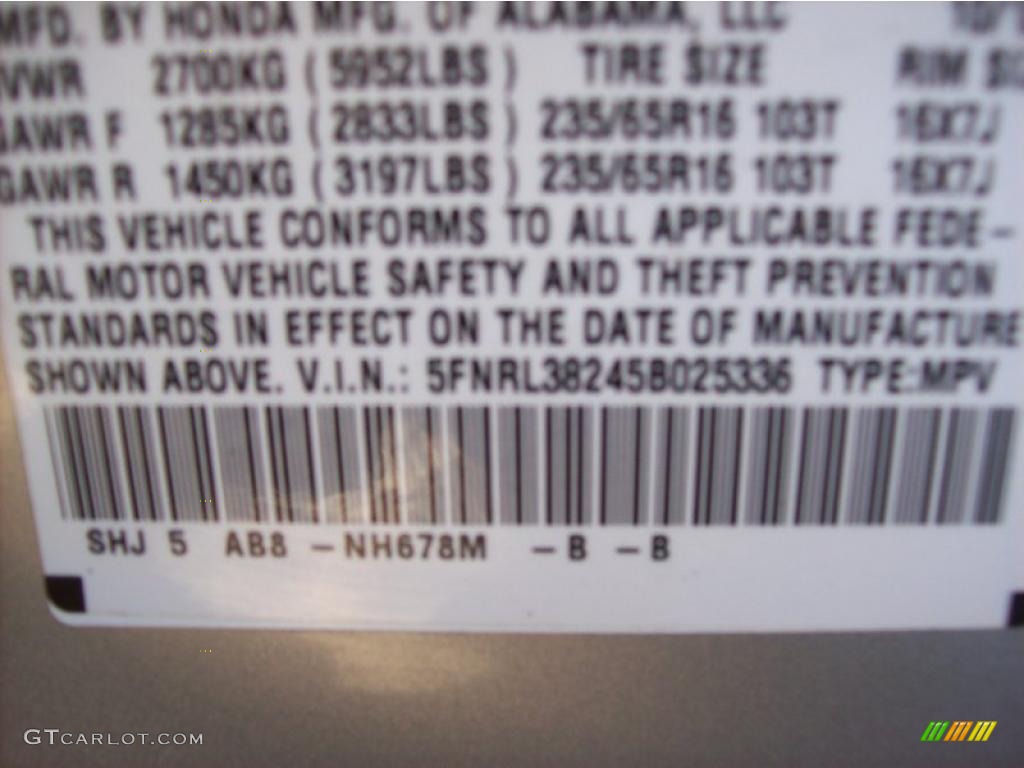 2005 Odyssey Color Code NH678M for Silver Pearl Metallic Photo #42501651