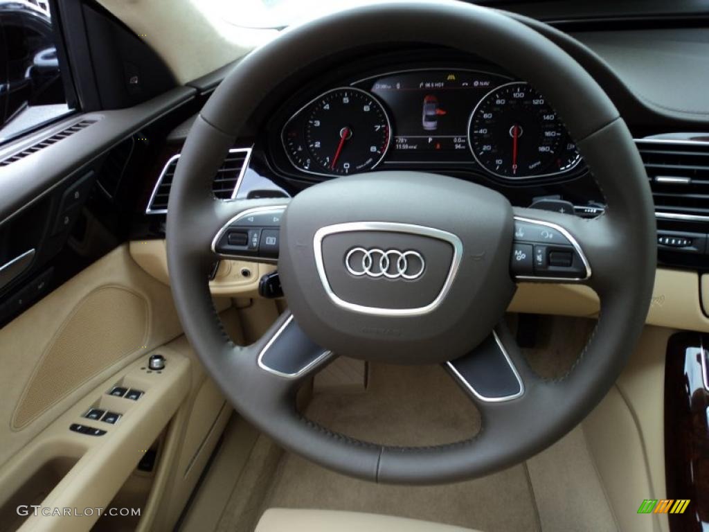 2011 Audi A8 L 4.2 FSI quattro Velvet Beige Steering Wheel Photo #42512255