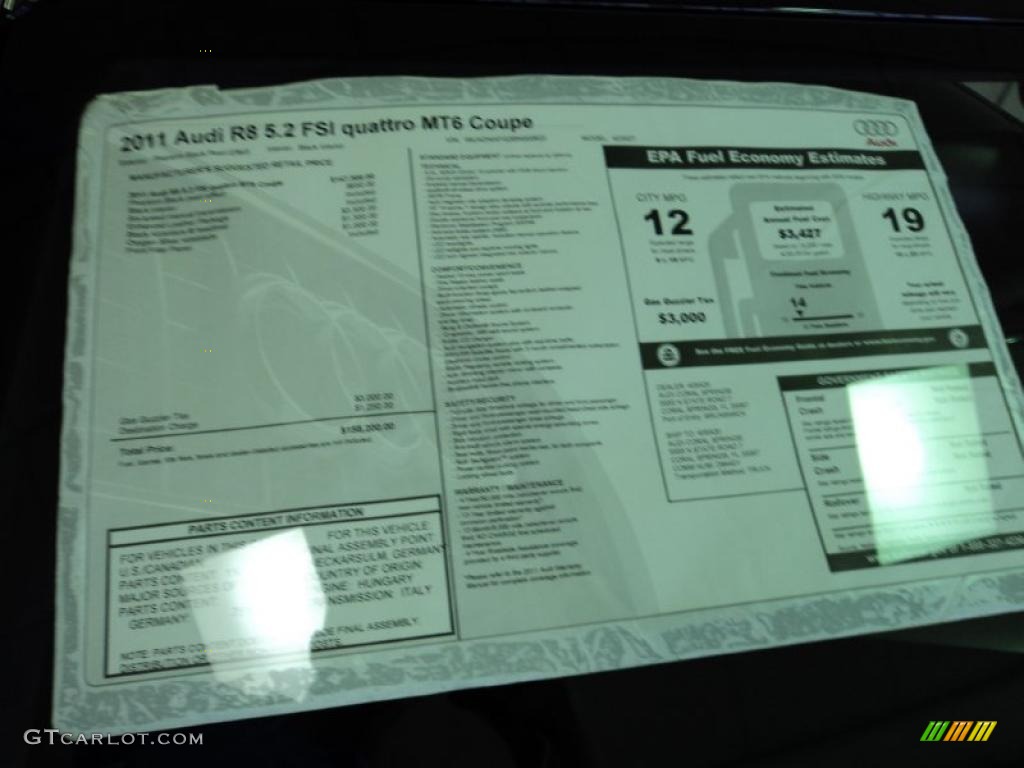 2011 Audi R8 5.2 FSI quattro Window Sticker Photo #42512707