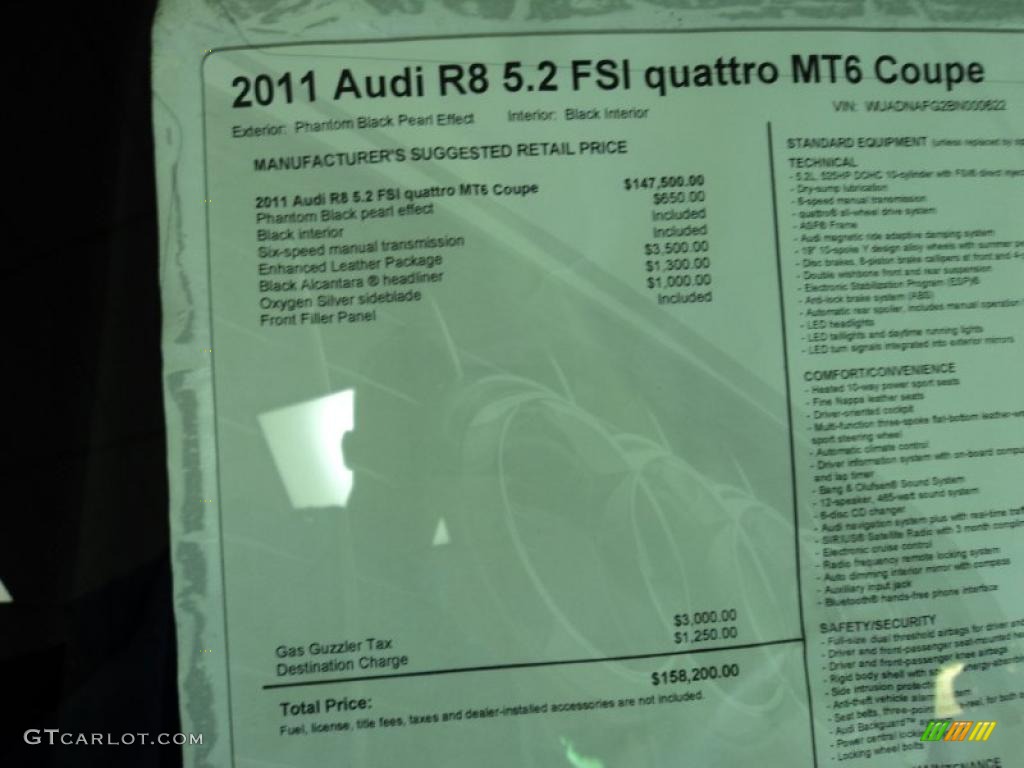 2011 Audi R8 5.2 FSI quattro Window Sticker Photos