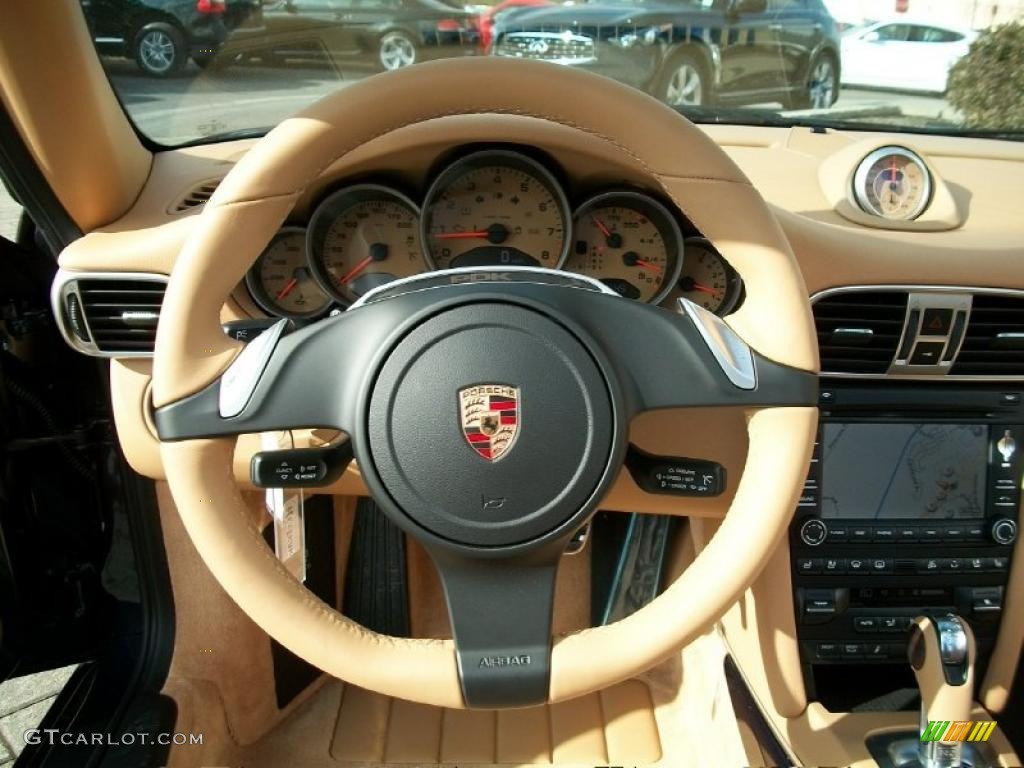 2011 Porsche 911 Carrera 4S Cabriolet Sand Beige Steering Wheel Photo #42523953