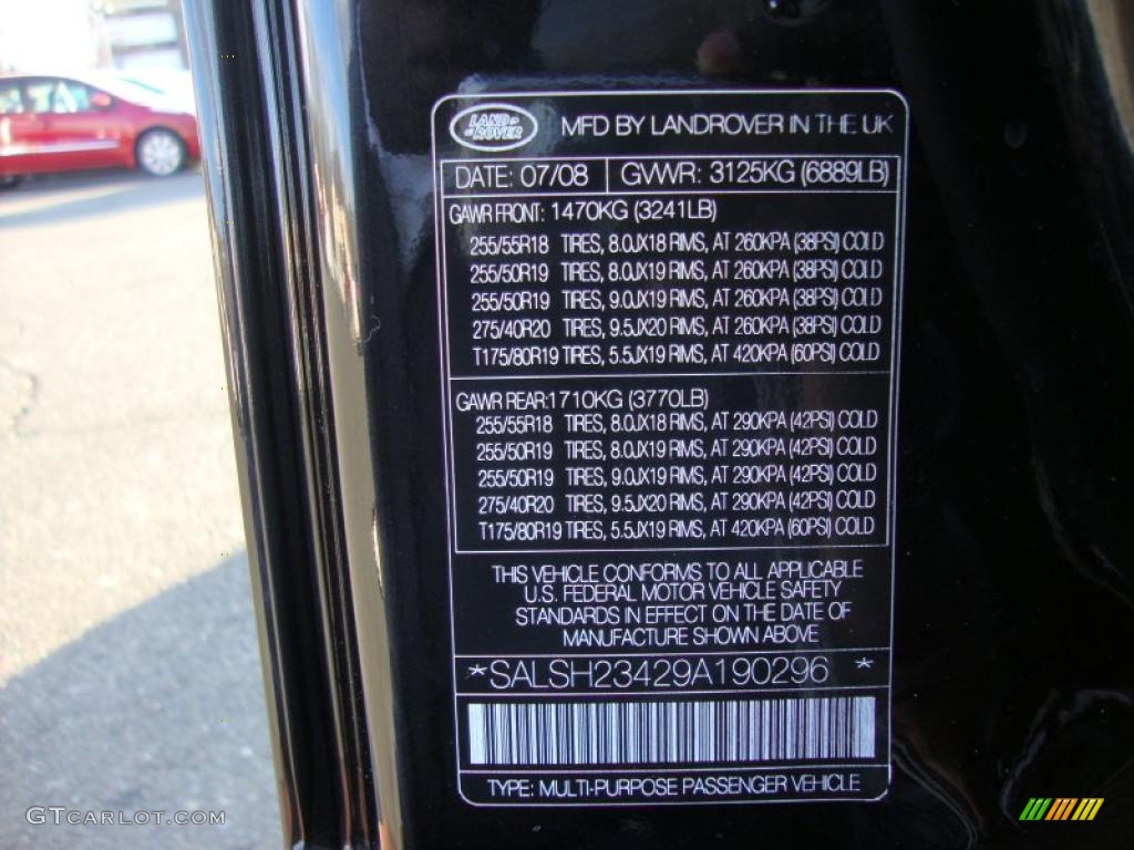 2009 Land Rover Range Rover Sport Supercharged Info Tag Photo #42524245