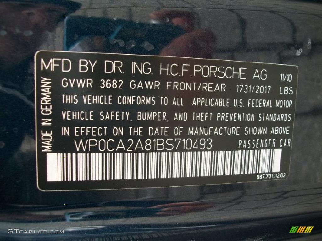 2011 Porsche Boxster Standard Boxster Model Info Tag Photo #42528591
