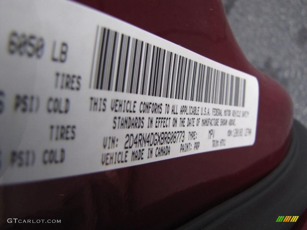 2011 Grand Caravan Color Code PRP for Deep Cherry Red Crystal Pearl Photo #42533961