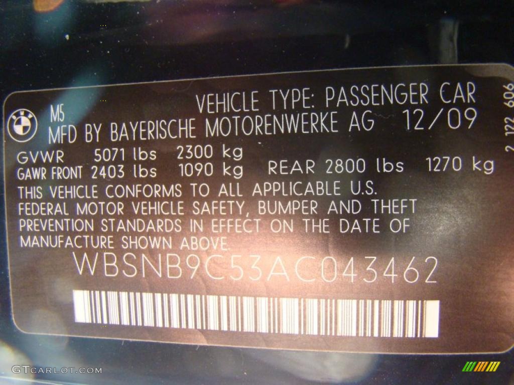 2010 BMW M5 Standard M5 Model Info Tag Photo #42554393