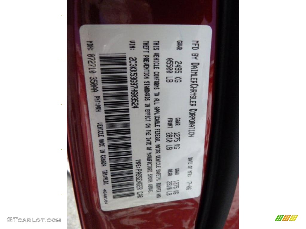 2007 Chrysler 300 Touring AWD Color Code Photos