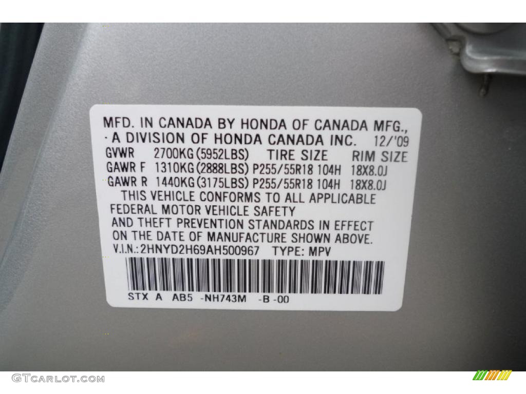 2010 MDX Color Code NH743M for Palladium Metallic Photo #42573914