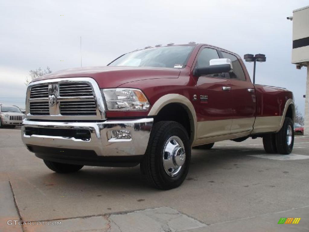 Deep Cherry Red Crystal Pearl 2011 Dodge Ram 3500 HD Laramie Crew Cab 4x4 Dually Exterior Photo #42593684