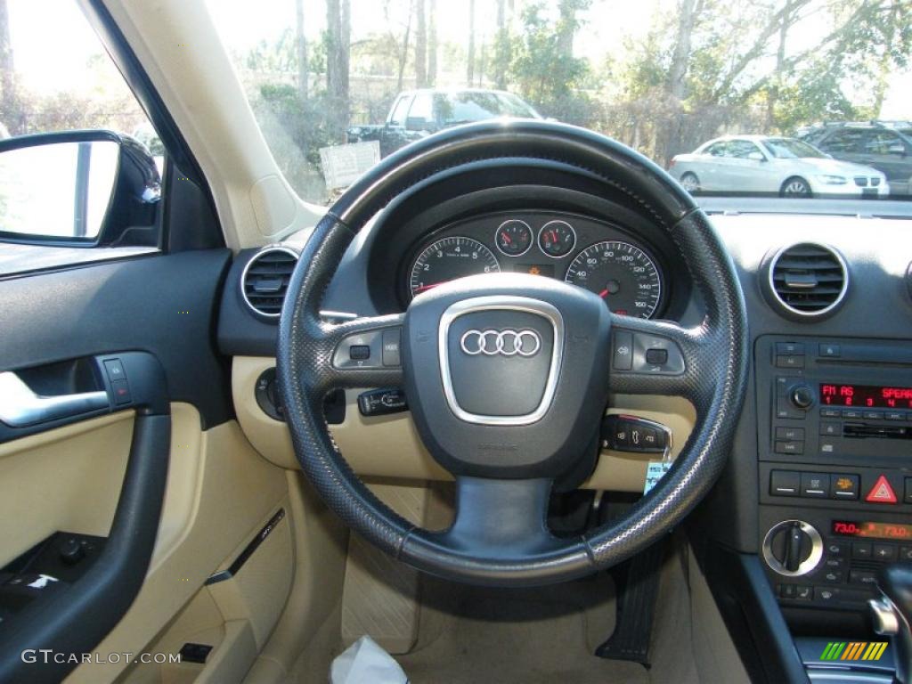 2007 Audi A3 2.0T Beige Steering Wheel Photo #42610644