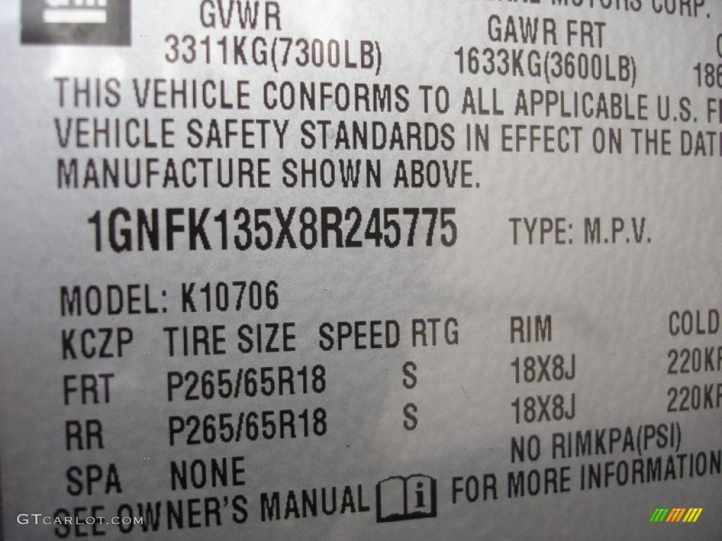 2008 Chevrolet Tahoe Hybrid 4x4 Info Tag Photo #42619900