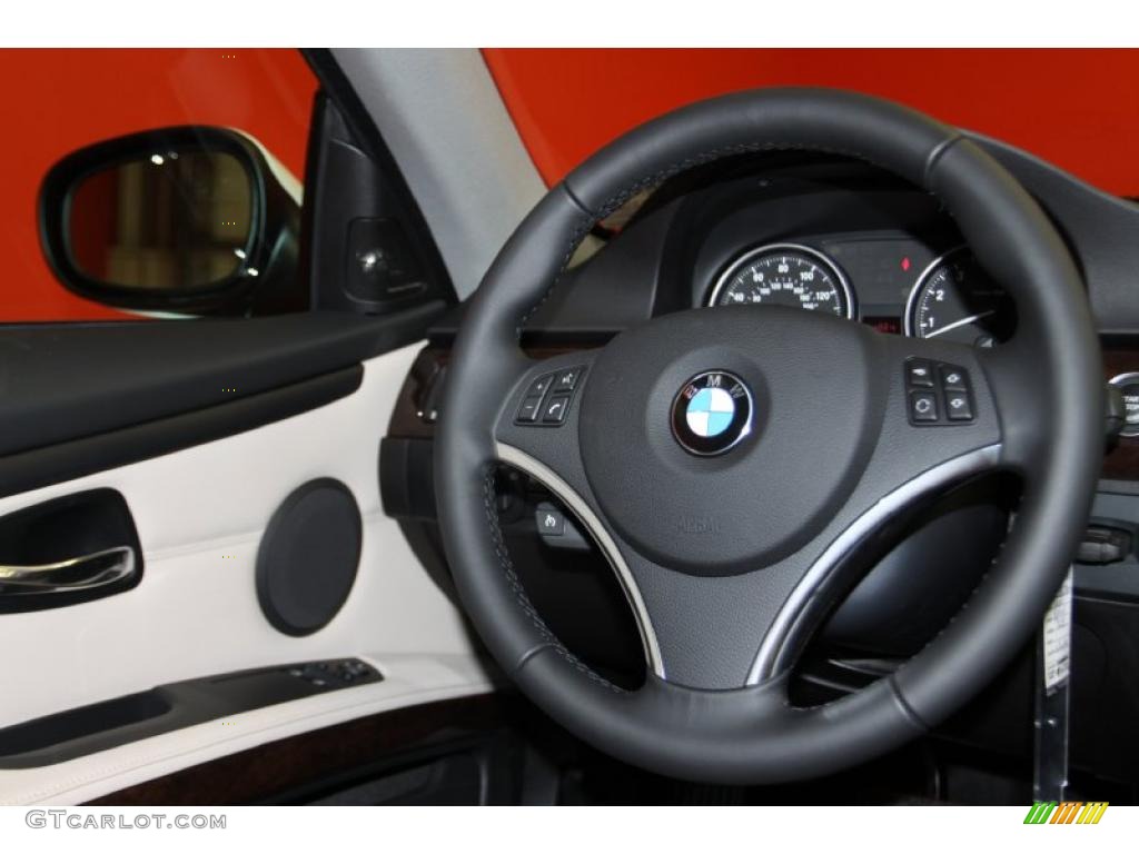 2011 BMW 3 Series 328i Coupe Oyster/Black Dakota Leather Steering Wheel Photo #42634792