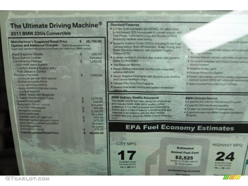 2011 BMW 3 Series 335is Convertible Window Sticker Photo #42635156