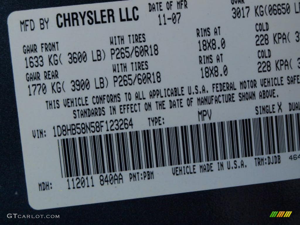 2008 Dodge Durango Limited 4x4 Color Code Photos
