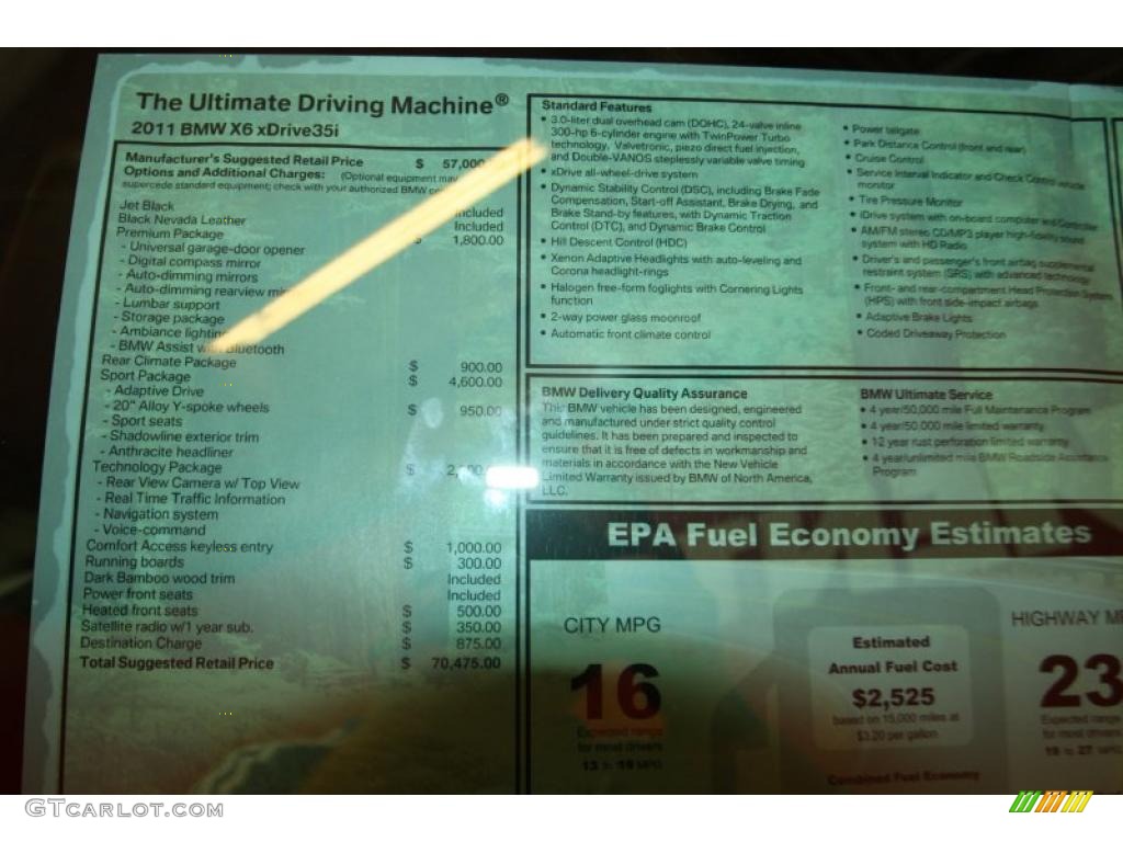 2011 BMW X6 xDrive35i Window Sticker Photo #42636685