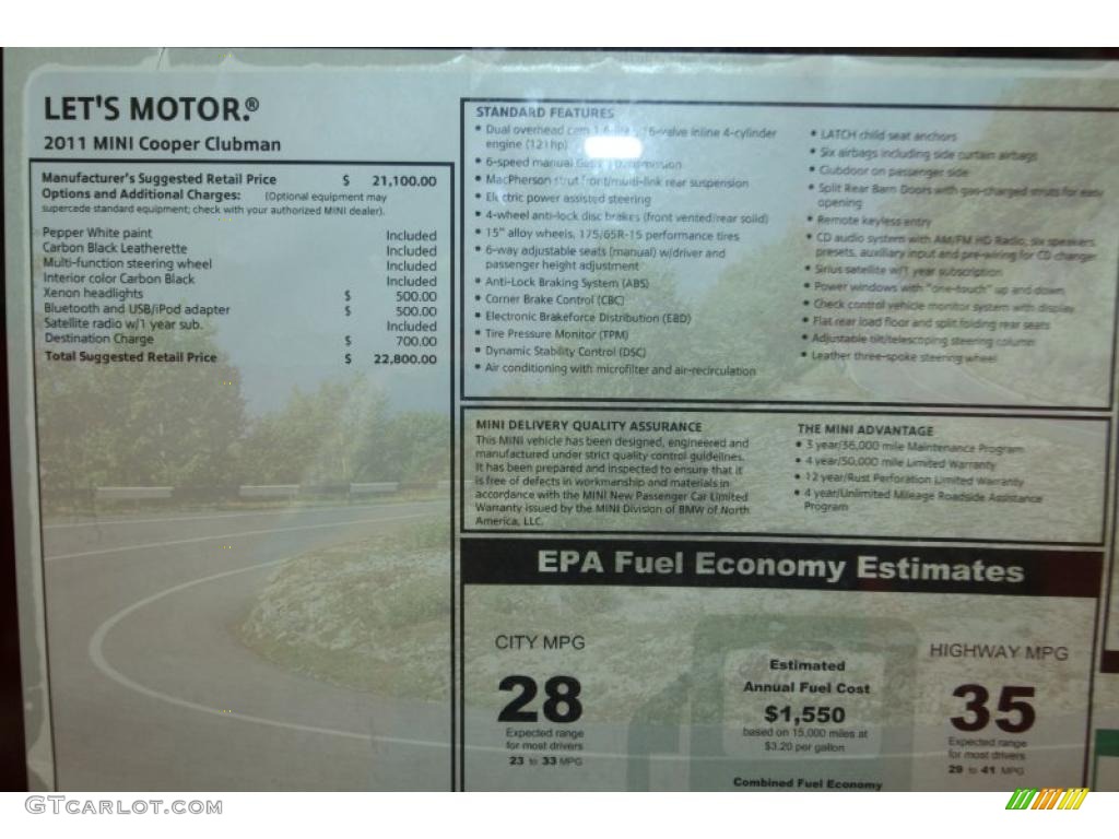 2011 Mini Cooper Clubman Window Sticker Photo #42637172