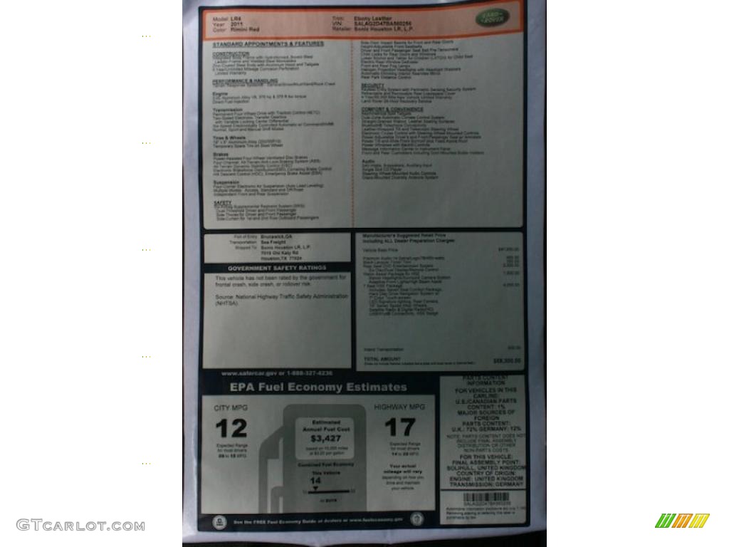 2011 Land Rover LR4 HSE Window Sticker Photo #42645872