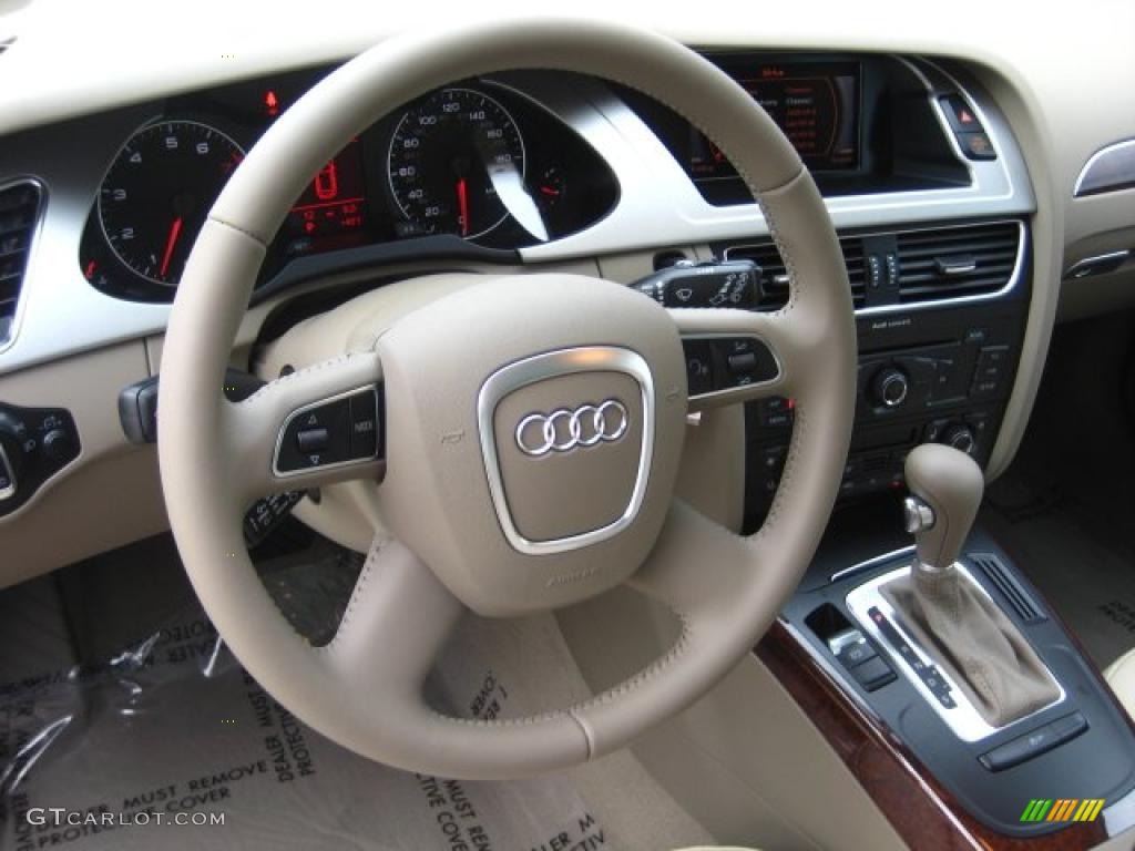 2011 Audi A4 2.0T quattro Avant Cardamom Beige Steering Wheel Photo #42647576