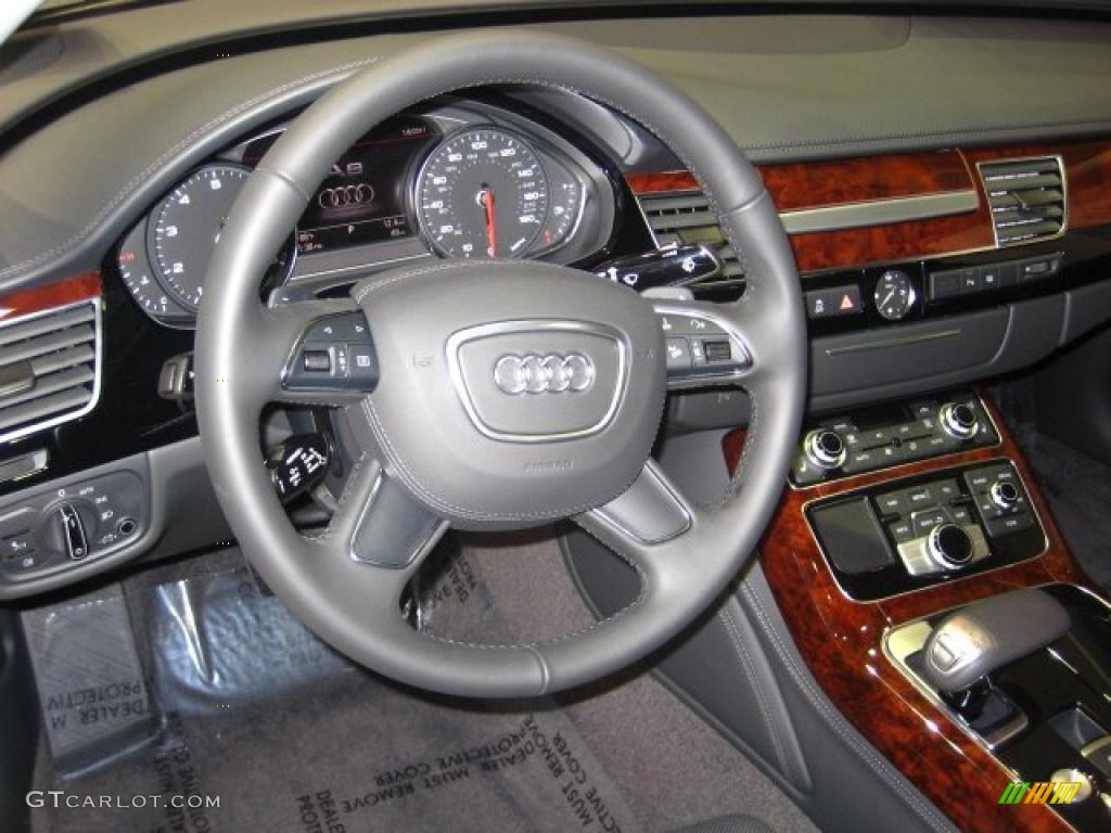 2011 Audi A8 L 4.2 FSI quattro Black Steering Wheel Photo #42647636