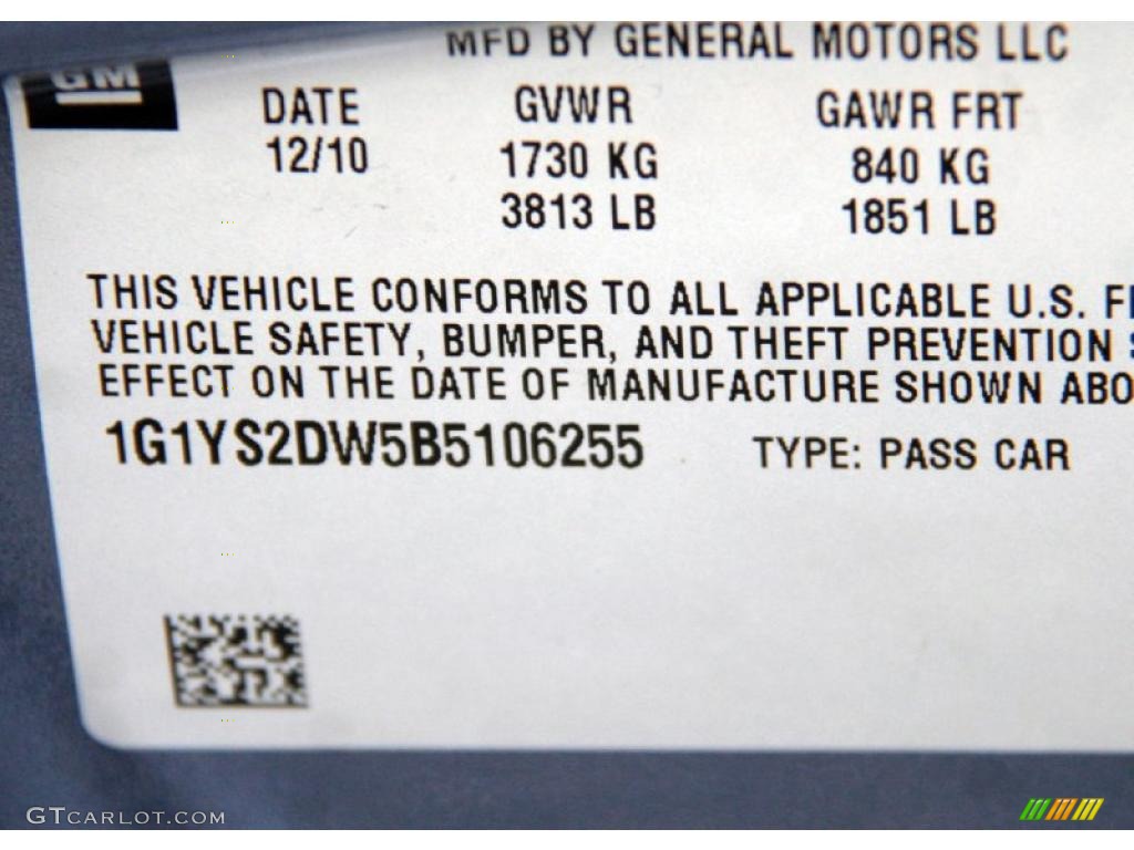 2011 Chevrolet Corvette Grand Sport Coupe Info Tag Photo #42676654