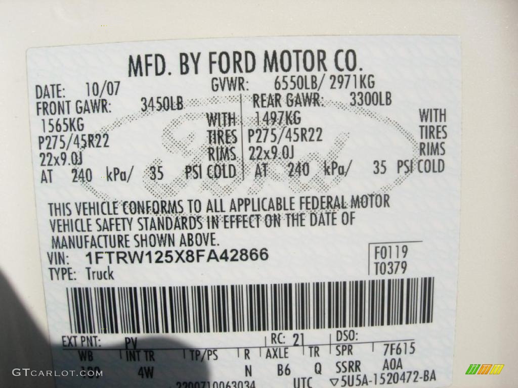 2008 F150 Color Code PV for White Sand Tri-Coat Photo #42680329