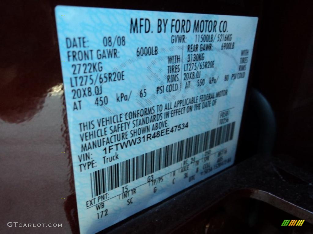 2008 F350 Super Duty Color Code T5 for Dark Copper Metallic Photo #42694327