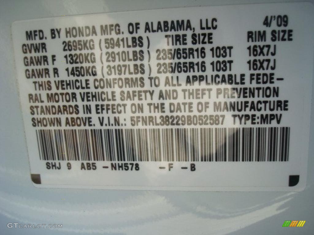 2009 Odyssey Color Code NH578 for Taffeta White Photo #42703232