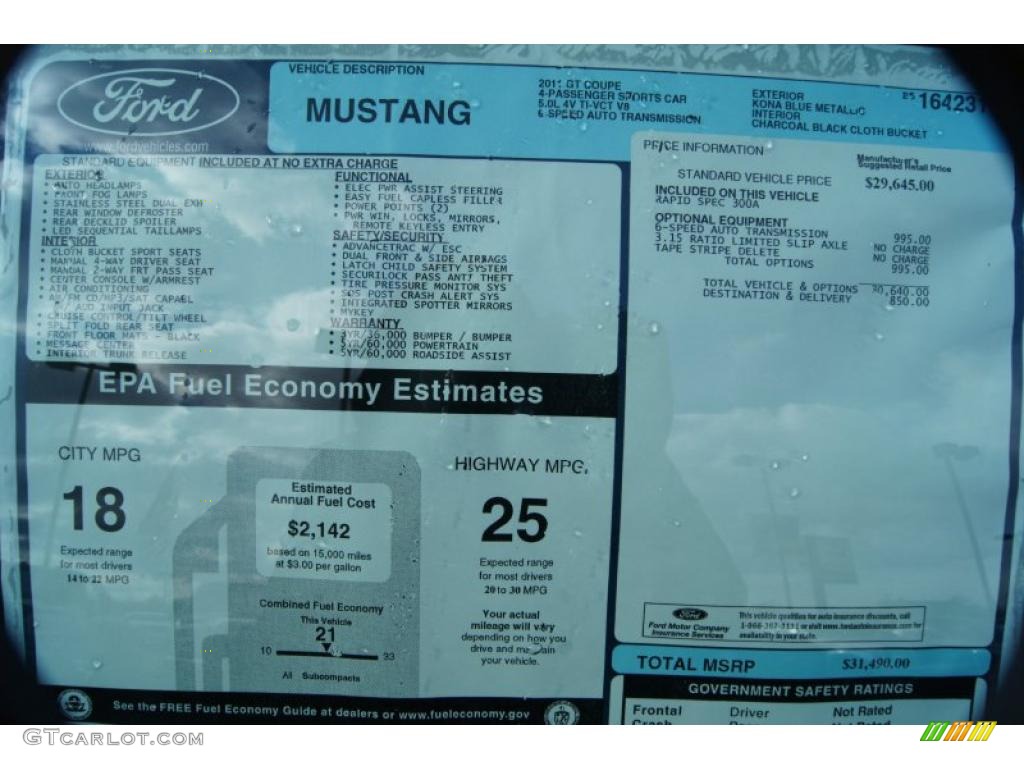 2011 Ford Mustang GT Coupe Window Sticker Photo #42706816