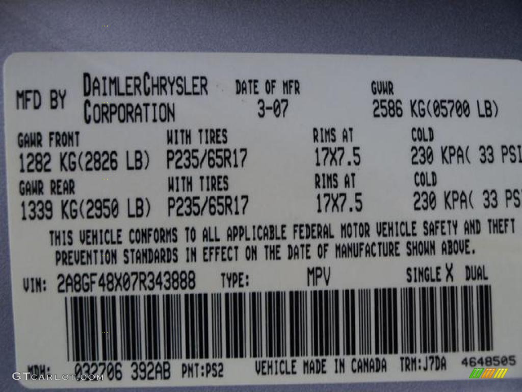 2007 Chrysler Pacifica AWD Color Code Photos