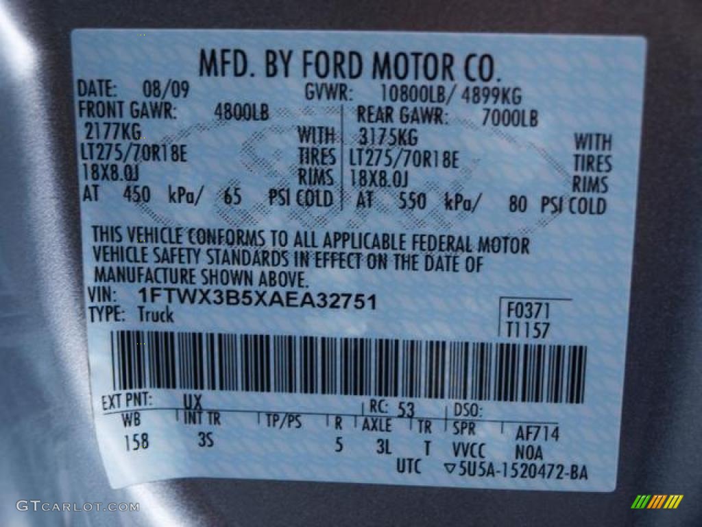 2010 F350 Super Duty Color Code UX for Ingot Silver Metallic Photo #42709396