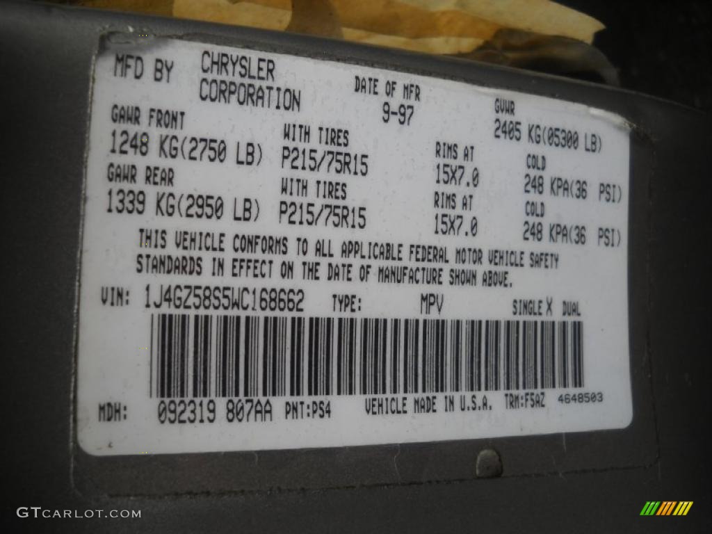1998 Grand Cherokee Color Code PS4 for Bright Platinum Photo #42774290