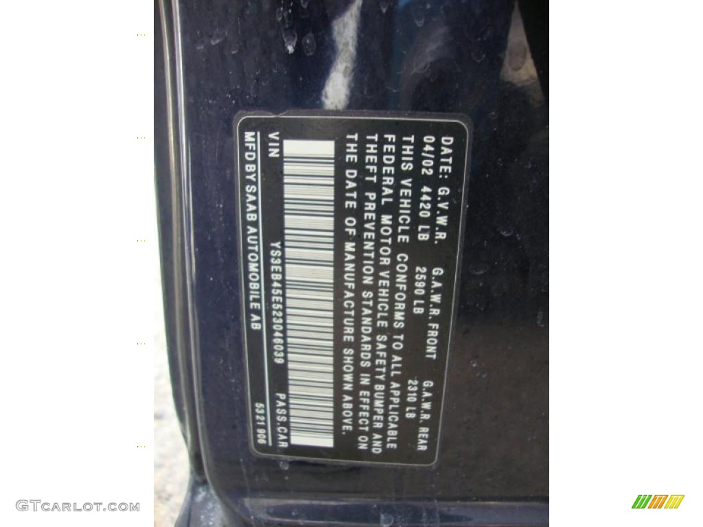 2002 Saab 9-5 Linear Sedan Info Tag Photo #42774925