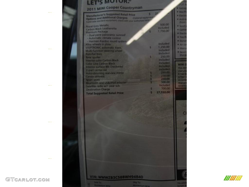 2011 Mini Cooper Countryman Window Sticker Photo #42778565