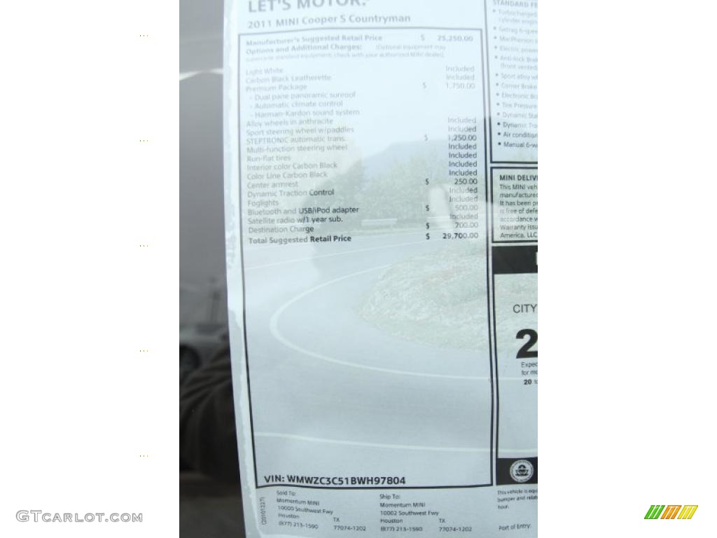 2011 Mini Cooper S Countryman Window Sticker Photo #42779057