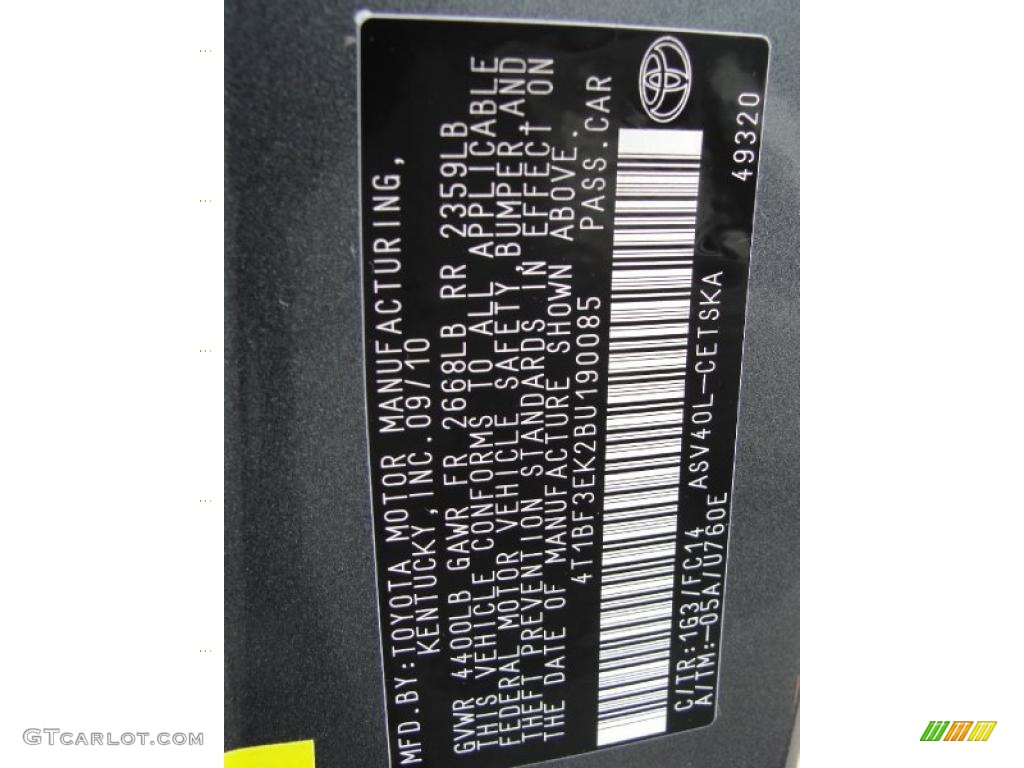 2011 Camry Color Code 1G3 for Magnetic Gray Metallic Photo #42793221